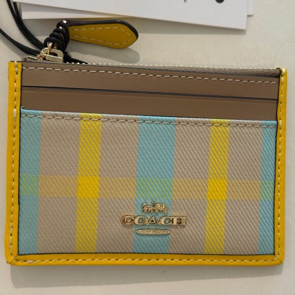 Coach Mini Skinny Id Case w wristlet/wallet /Plaid Print set/ yellow haze/ multi - Picture 12 of 16
